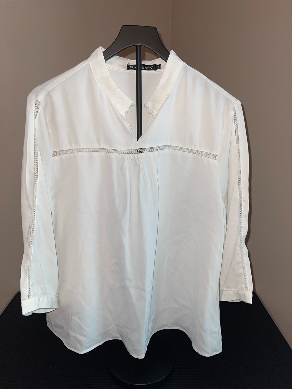 Women's White Split-Neck Blouse - Lightweight Long Sleeve